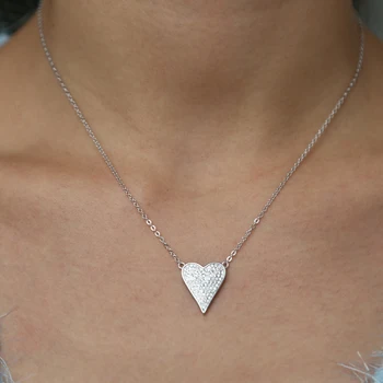 Visą CZ Asfaltuotas širdies pakabukas Kaklo 925 sterlingas sidabro minimalistinio mielas širdies žavesio moterų, mergaičių, subtilus, paprastas karoliai