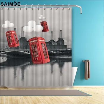 Vixm Namų Pasirinkimas londono orientyras raudonos telefono būdelės Poliesteris Vonios Vandeniui Dušo Užuolaidos Voniai Baththing Dangtis