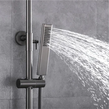 Vonios kambarys gunmetal dušo komplektas prabangių termostatiniai gungray dušo komplektas žalvario metalo vonia, dušas keturių funkcijų dušo maišytuvas