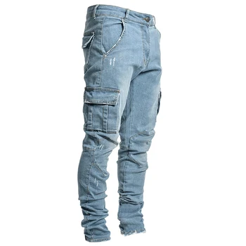 Vyrai Džinsinio Audinio Kelnės Vientisos Spalvos Plonas Kišenės Vyriškos Kelnės Nuosėdos Liesas Ilgų Kelnių Rudenį 2020 Mados Atsitiktinis Jeans Mens