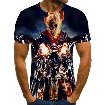 Vyrai Kaukolė T Marškinėliai Mados Vasaros trumpomis Rankovėmis Ghost Rider Cool T-Shirt 3D Kaukolė Spausdinti Viršūnes Roko Gaisro Kaukolė Marškinėlius Vyrams