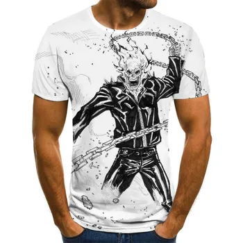 Vyrai Kaukolė T Marškinėliai Mados Vasaros trumpomis Rankovėmis Ghost Rider Cool T-Shirt 3D Kaukolė Spausdinti Viršūnes Roko Gaisro Kaukolė Marškinėlius Vyrams