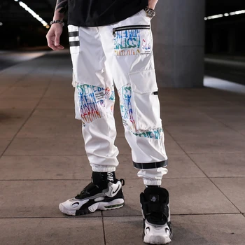Vyrai Multi-pocket Haremas Hip Pop Kelnes Raidžių Kietas Kelnės Japonijos Streetwear Hombre Vyrų Atsitiktinis, Madinga Elastinga Juosmens Kelnės