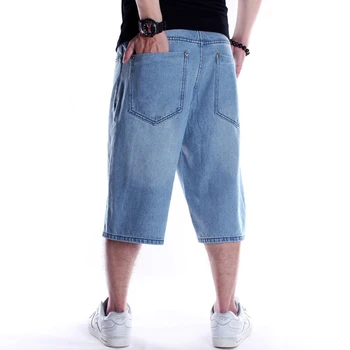 Vyriški hip-hop prarasti šviesiai mėlyna džinsinio šortai Vasarą blauzdos ilgis hiphop plius dydžio džinsus Riedlentė streetwear Capri