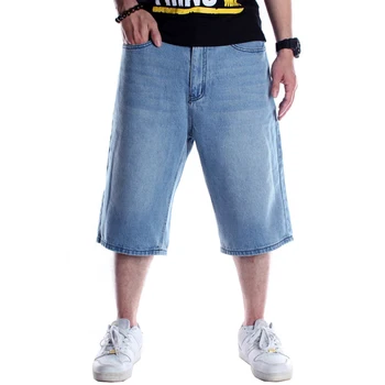 Vyriški hip-hop prarasti šviesiai mėlyna džinsinio šortai Vasarą blauzdos ilgis hiphop plius dydžio džinsus Riedlentė streetwear Capri
