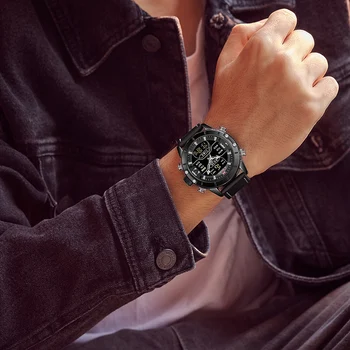 Vyriški Laikrodžiai Viršuje Prabangos Prekės NAVIFORCE Vyrų Odos Kvarciniai Laikrodžiai Vyras Analoginis LED Skaitmeninis Laikrodis, atsparus Vandeniui Karinės Riešo Žiūrėti