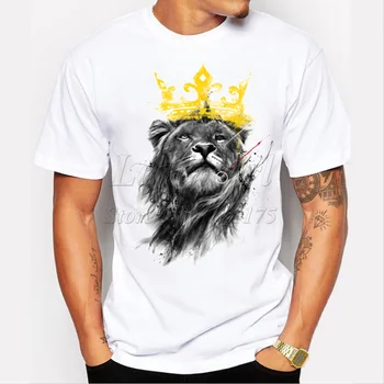 Vyriški naujausias 2019 mados trumpas rankovės karalius liūtas atspausdintas t-shirt juokinga tee marškinėliai Hipster O-kaklo kietas viršūnes