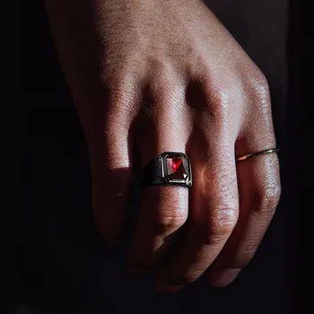 Vyriški Raudona Kubinis Cirkonis Signet Žiedas Juoda, Nerūdijančio Plieno, Vyrai 16mm Pločio Juosta Pareiškimą Žiedai