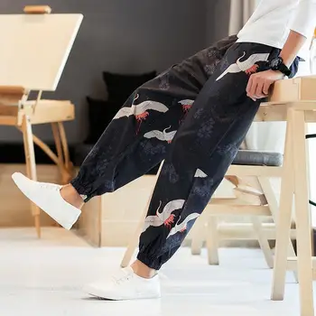 Vyrų Haremas Pants Plus Size 5XL Mados Apačioje Atsitiktinis Japonų Drabužių Dizaineris Mens Miesto Streetwear Kinijos Paukščių Spausdinti Kelnės