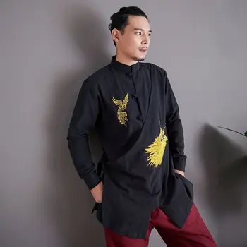 Vyrų pagrindinį vaidmenį medvilnės ir lino vyriški drabužiai Kinų stiliaus siuvinėjimų vyrų švarkelis, ilgai tradicinių kovos menų drabužiai