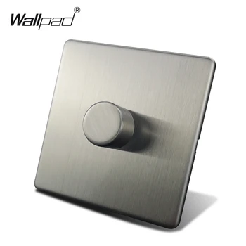 Wallpad H6 1 Gauja 2 Būdas LED šviesos stiprumą Stumti Išjungti Satin Chrome Šlifuoto Nerūdijančio Plieno plokštė Metalo Rankenėlę