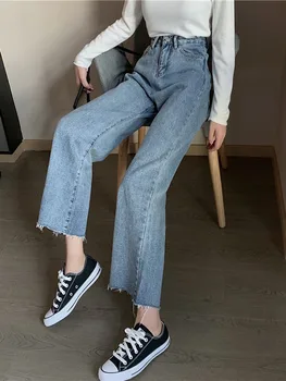 WAVSIYIER korėjos stiliaus Streetwear Džinsinio audinio Kelnės kietas vintage džinsai moteris 2020 m. rudens žiemos džinsinio audinio kelnės moterims aukšto juosmens panele