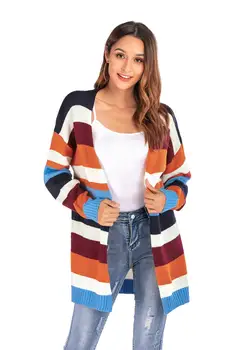 WenQing 2021 žiemos ir pavasario plius dydis cardigan megztinis dryžuotas džemperis moterims