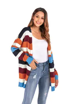 WenQing 2021 žiemos ir pavasario plius dydis cardigan megztinis dryžuotas džemperis moterims