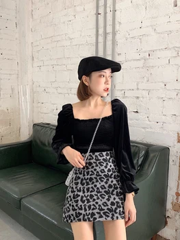 WERUERUYU Seksualus Kankina Leopardas Spausdinti Moteriški Sijonai Mini Džinsinį audinį Streetwear Pieštuku Aukšto Juosmens Faldas Mujer Moda 2019
