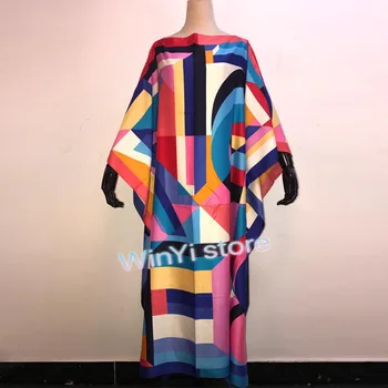 WINYI Atspausdinta Suknelės Moterims 2019 Mados Dizaino Prarasti Batwing Maxi Ilgas Femme Vestidos Vasarą, Rudenį Šalies Elegantiškas 2020 m.