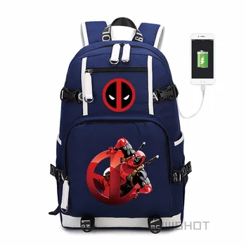 WISHOT Deadpool Superheros kuprinė paaugliams Vyrai moterys Mados Mokyklos Maišą kelionės USB Įkrovimo maišelį Daugiafunkcį krepšys