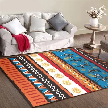 Wishstar Bohemijos Kilimas Orange Blue Carpet Geometrinis Spausdinti Afrikos Etninės Gentis Stiliaus Grindų Kilimėlių Miegamasis Dryžuotas Kichen Kilimėlis