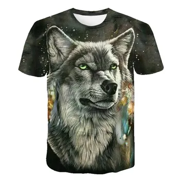 Wolf 3D Spausdinimo Cool T-shirt Vyrai Moterys Mados 3D Hip-Hop Marškinėlius Spausdinti trumpomis Rankovėmis Vasarą Viršuje Tees marškinėliai Vyrų 6XL
