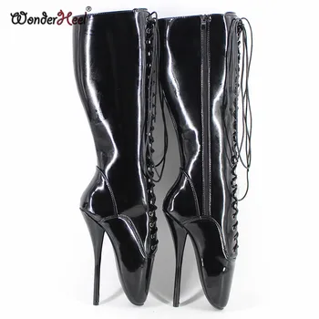 Wonderheel Naujas ypač aukšta heel18cm kulno baleto bateliai juoda patentų moterys kelio aukštas baleto batai nėrinių seksualus fetišas baleto batų