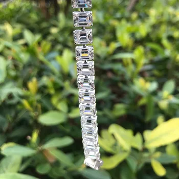Wong Lietaus 925 Sterling Silver 5 * 7 MM Sukurtas Moissanite Akmuo Bangle Žavesio Vestuvių Apyrankę Fine Jewelry Didmeninės