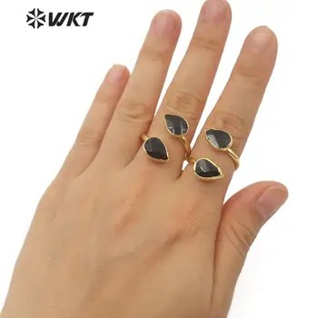 WT-R348 Naujausias akmens žiedas dvigubas ašaros juoda vartų, žiedas, mados aukso electroplated dvigubai juodasis akmuo moterims žiedas