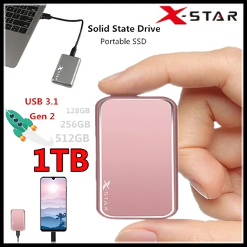 X-STAR Nešiojamų SSD Tipo C Gen 2 USB3.1 Mini Kietojo Disko Greitis Didelis Nerūdijančio Plieno Coverl Išorės SSD 128/256/512 GB 1 TB