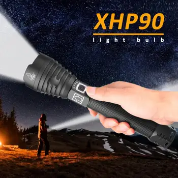 XHP90 USB Įkraunamas LED Žibintuvėlis Galingas Žibintuvėlis Super Vandeniui Zoom Medžioklės Žibintuvėlis Šviesos Naudojimo 18650
