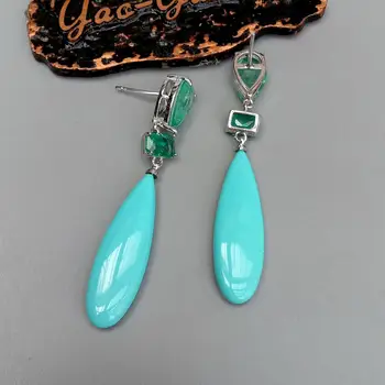 Y. YING Žalia Spalva Crystal nutiesti Mėlyna Turquoises ašaros Stud Auskarai etninių stilių moterims