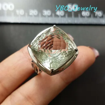 YBO-Vakarienė žiedas nekilnojamojo 925 sterlingas sidabro su natūraliais žalia ametistas 17*17mm 20ct didelis žiedas moteris ir vyras vakarienę laimingas žiedas