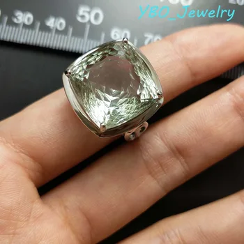 YBO-Vakarienė žiedas nekilnojamojo 925 sterlingas sidabro su natūraliais žalia ametistas 17*17mm 20ct didelis žiedas moteris ir vyras vakarienę laimingas žiedas