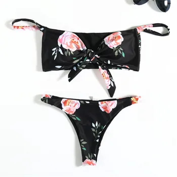 YICN 2018 Stebėjimo seksualus Bikini komplektas Push Up Moterų maudymosi Kostiumėliai maudymosi kostiumėlį Moterų Retro Gėlių Plaukti Kostiumas Off Peties Kaklaraištis Bikini Mujer