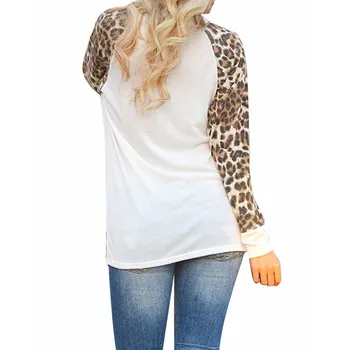 YMING Šifono Marškinėliai Moterims Leopardas Spausdinti Mados Ponios Palaidinė Viršūnes ir Palaidinės O Kaklo Tunika Balta Moterų Blusas Moteris Drabužiai