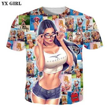 YX MERGINA Lašas laivybos 2018 m. vasaros Naujas Mados 3d marškinėliai Seksuali grožio Anime Spausdinti Vyrai Moterys Tee marškinėliai atsitiktinis, Kietas marškinėliai