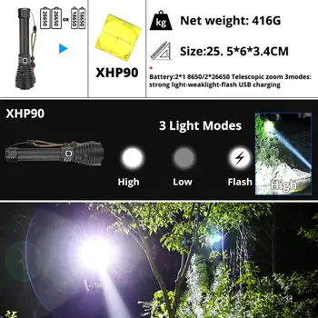 Z90 XHP90Flashlight power led žibintuvėlis galingas Taktinis Flash šviesos fakelas, Kempingas Medžioklės XHP70.2 26650/18650 baterija