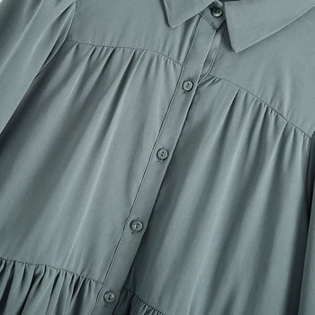 ZA 2020 naujas Kieto spalvų stiliaus Marškinėliai suknelė Turndown Apykakle ilgomis rankovėmis Moteris suknelė plonas juosmens elegantiškas šalis suknelė mujer
