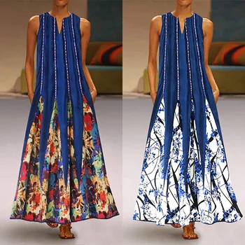 ZANZEA 2021 Mados Spausdinti Maxi Suknelė Vintage Moterų V-Kaklo Sundress Vasaros Sarafans Vestidos Moterų Gėlių Drabužius, Plius Dydis