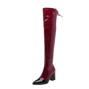 ZawsThia 2020 m. žiemos patentų PU odos, baltos spalvos kontrasto spalvų bloko aukštakulnius moteris batai seksualus per kelis aukštus batus overknees