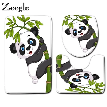 Zeegle 3pcs Vonios Kilimėlis Nustatyti Panda Spausdinti Vonios Kilimėlis Anti-Slip Vonios kambarys Kilimas Minkštas Putų Kilimėlis Tualetas, Vonia, Vonios Kilimėlių, Kilimų