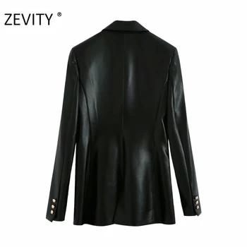 Zevity moterų mados dvigubo breasted black PU odos švarkas kailis office ponios ilgomis rankovėmis outwear kostiumas kailis rudenį viršūnes CT589