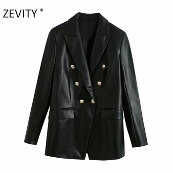 Zevity moterų mados dvigubo breasted black PU odos švarkas kailis office ponios ilgomis rankovėmis outwear kostiumas kailis rudenį viršūnes CT589