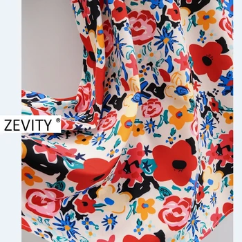 Zevity Moterų senovinių kvadratinių apykaklės žibintų rankovėmis spausdinti laisvalaikio prekės ženklo suknelė moterų elastiniai biustas vestido elegantiškos Suknelės, šaliai, DS4207