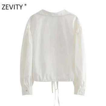 Zevity Naujas moterų mados tuščiaviduriai iš nėrinių kratinys pasukite žemyn apykaklės smock palaidinė office lady sluoksniuotos rankovėmis chic marškinėliai topai LS7156