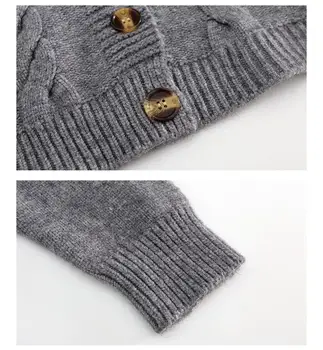 ZITY 2020 m. Rudenį Mados Trumpas Apkarpyti susagstomi megztiniai Mygtuką Iki V Kaklo Susukti Atsitiktinis Mezgimo Džemperiai Juoda susagstomi megztiniai Sueter Feminino