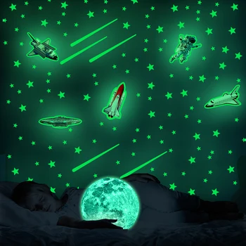 Zollor Šviesos Moon Star Astronautas Siena Lipdukas Karikatūros Erdvėlaivio Raketa Orlaivių Fluorescencijos lipnios Sienos Lipdukas
