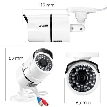 ZOSI 4CH HAINAUT-TVI 1080P Saugumo kamerų Sistema (4) 2.0 MP 1920TVL vidaus/Lauko sąlygoms atsparios Bullet Kameros