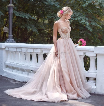 Įspūdingi Blush Pink Tiulio Vestuvių Suknelės 2021 Spagečiai Dirželiai Rankovių China Vestuvinės Suknelės Off Peties Vestidos de Noiva