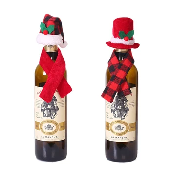 Šalikas Hat-Dviejų dalių kostiumėlį Raudono Vyno Butelis Set/Kalėdinės Namų Dekoracijos/Kalėdinis Vyno Butelis Set/Butelių Dekoravimas