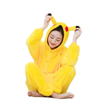 Šeimos Helovyno Cosplay Kostiumų Gyvūnų Geltona Anime Pižama, Žiemą Šilta Animacinių Filmų Sleepwear Atitikimo Komplektus Motina Vaikai Onesie