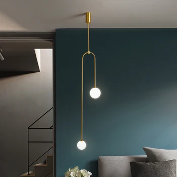 Šiaurės kūrybos šiuolaikinės dizaineris, valgomojo, miegamojo lovos sieniniai šviestuvai aukso vieno kabo lempa, geometrinės linijos, šviesos šviestuvas